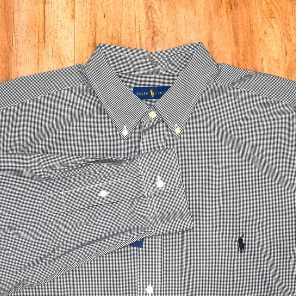 Ralph Lauren Button Down Shirt Mens 2XB Black New Gingham Mini Check Long Sleeve